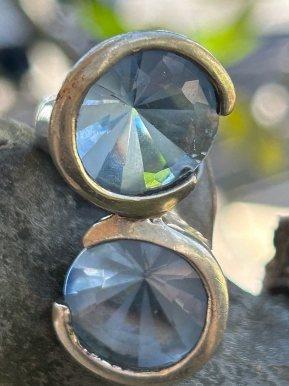 Vintage Maria Elena Munoz 925 silver blue color glass stone statement ring Sz 7